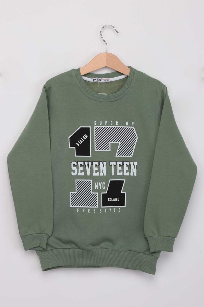 Seven Teen Yazılı Erkek Çocuk Sweatshirt | Yeşil