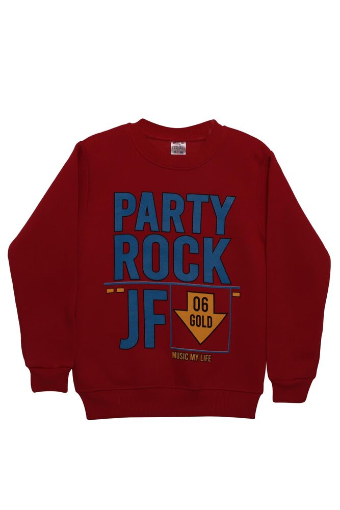 Party Yazılı Şardonlu Erkek Çocuk Sweatshirt | Kırmızı