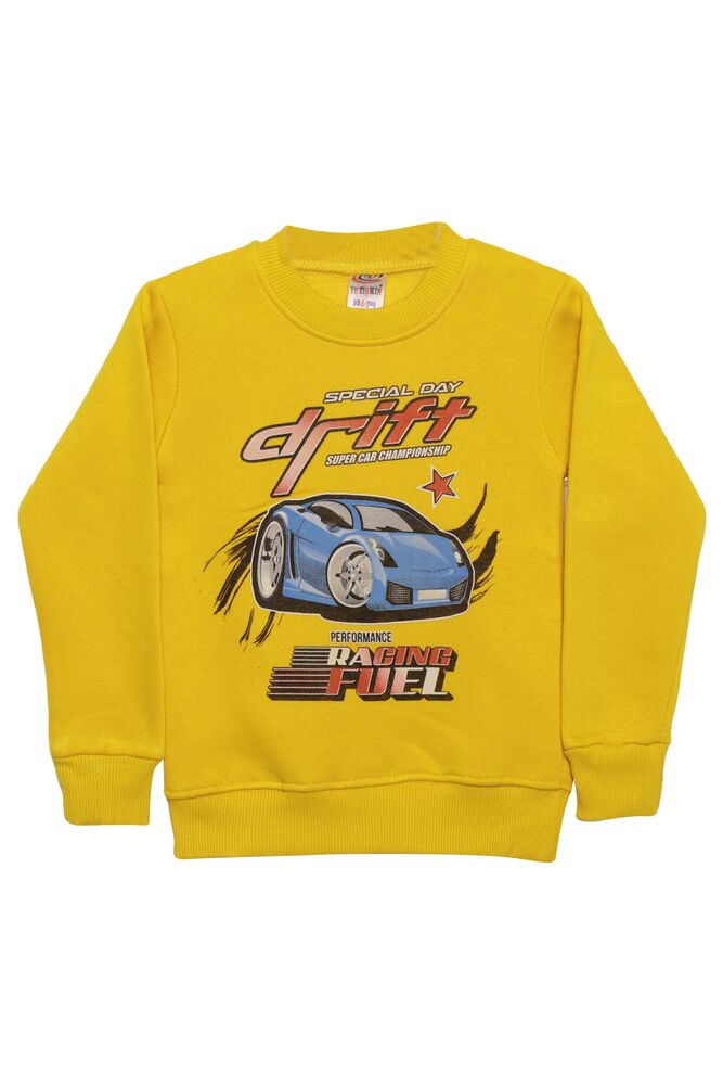 Araba Baskılı Şardonlu Erkek Çocuk Sweatshirt | Sarı