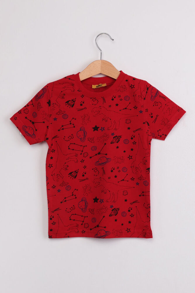 Çocuk Dinazor Metraj Baskılı Tshirt | Kırmızı