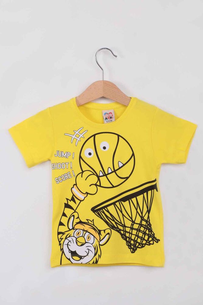 Basketbol Baskılı Erkek Çocuk Tshirt | Sarı