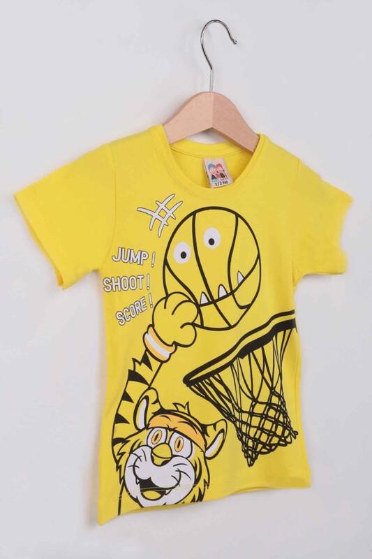 Basketbol Baskılı Erkek Çocuk Tshirt | Sarı - Thumbnail