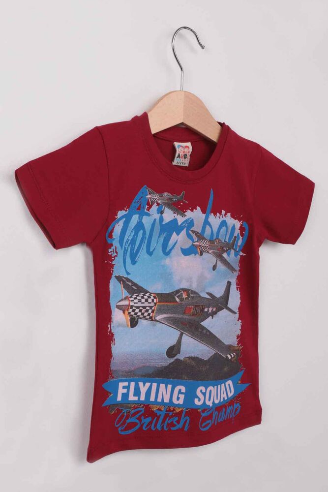 Airplane Baskılı Erkek Çocuk Tshirt | Bordo