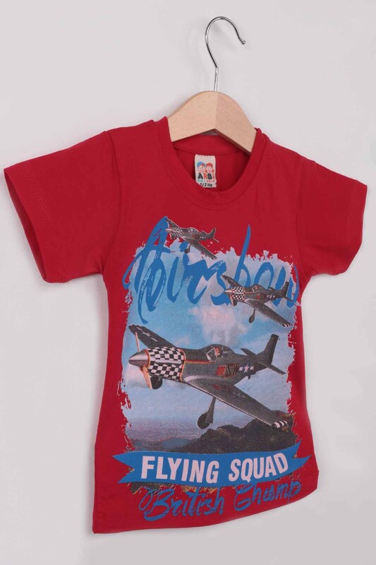 Airplane Baskılı Erkek Çocuk Tshirt | Kırmızı - Thumbnail