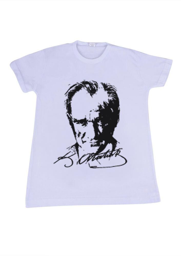 Atatürk Baskılı Çocuk Tshirt | Beyaz