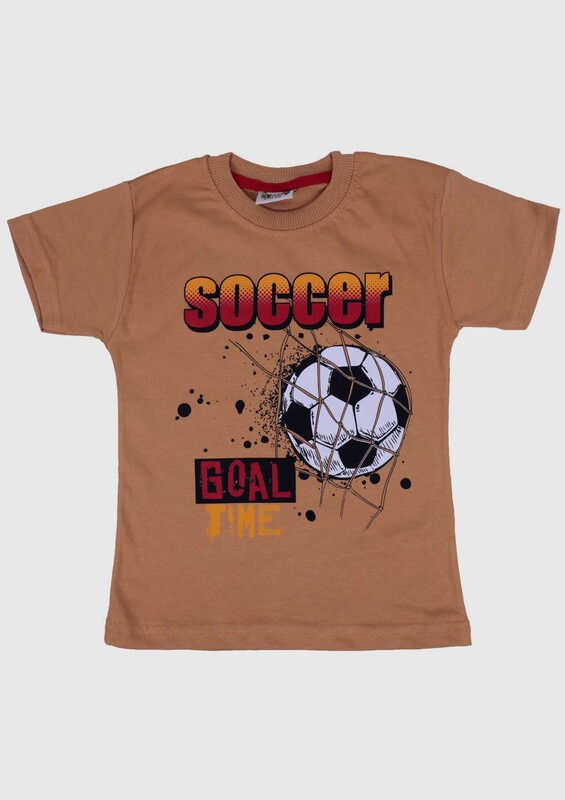 WALOX - Baskılı Kısa Kollu Erkek Çocuk T-shirt 007 | Hardal