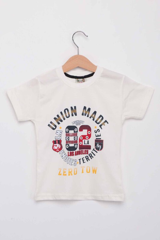 WALOX - Baskılı Kısa Kollu Erkek Çocuk T-shirt | Krem