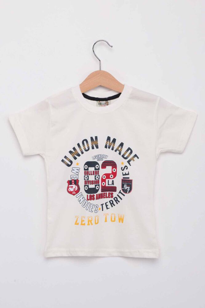 Baskılı Kısa Kollu Erkek Çocuk T-shirt | Krem