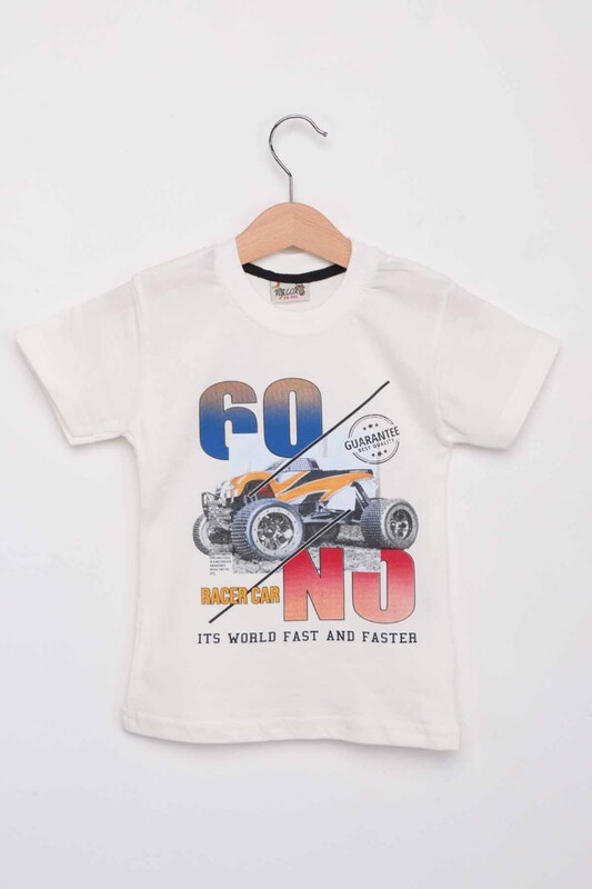 WALOX - Baskılı Kısa Kollu Erkek Çocuk T-shirt 003 | Krem