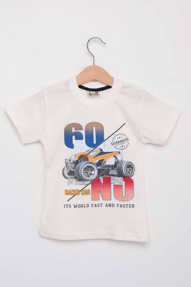 Baskılı Kısa Kollu Erkek Çocuk T-shirt 003 | Krem