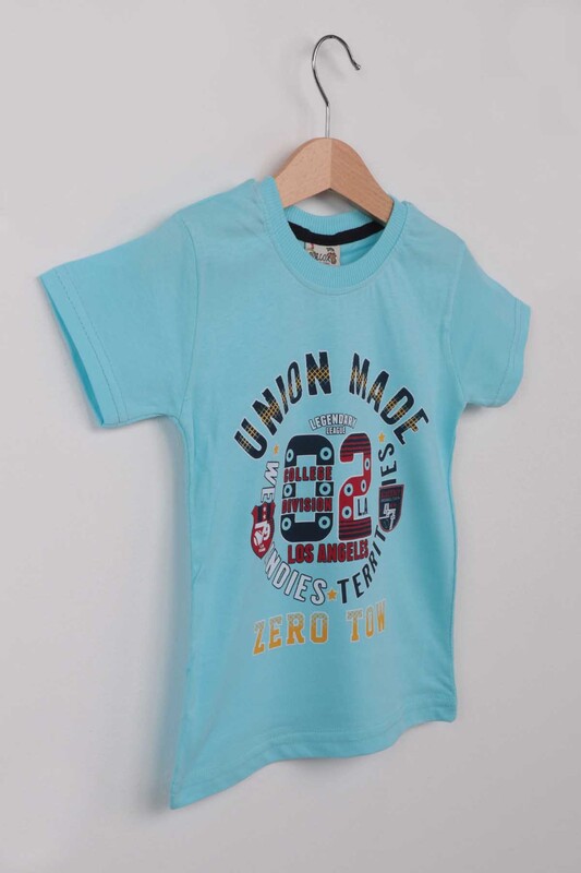 Baskılı Kısa Kollu Erkek Çocuk T-shirt | Mint - Thumbnail
