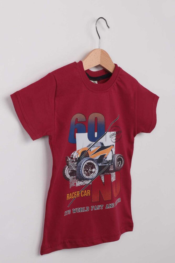 Baskılı Kısa Kollu Erkek Çocuk T-shirt 003 | Bordo