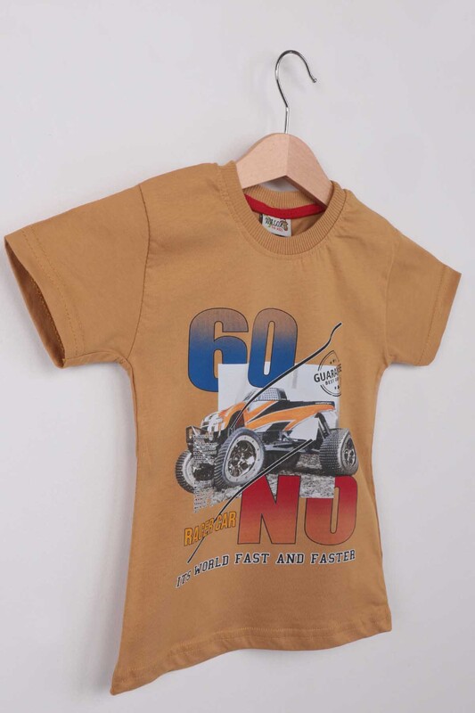 Baskılı Kısa Kollu Erkek Çocuk T-shirt 003 | Hardal - Thumbnail