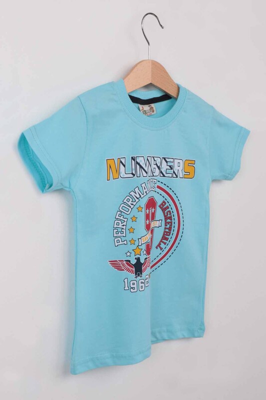 Baskılı Kısa Kollu Erkek Çocuk T-shirt 004 | Mint - Thumbnail