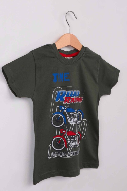 Baskılı Kısa Kollu Erkek Çocuk T-shirt 008 | Haki - Thumbnail