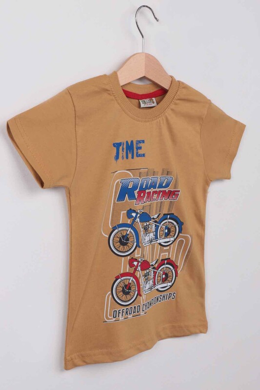 Baskılı Kısa Kollu Erkek Çocuk T-shirt 008 | Hardal - Thumbnail
