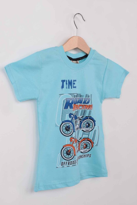 Baskılı Kısa Kollu Erkek Çocuk T-shirt 008 | Mint - Thumbnail