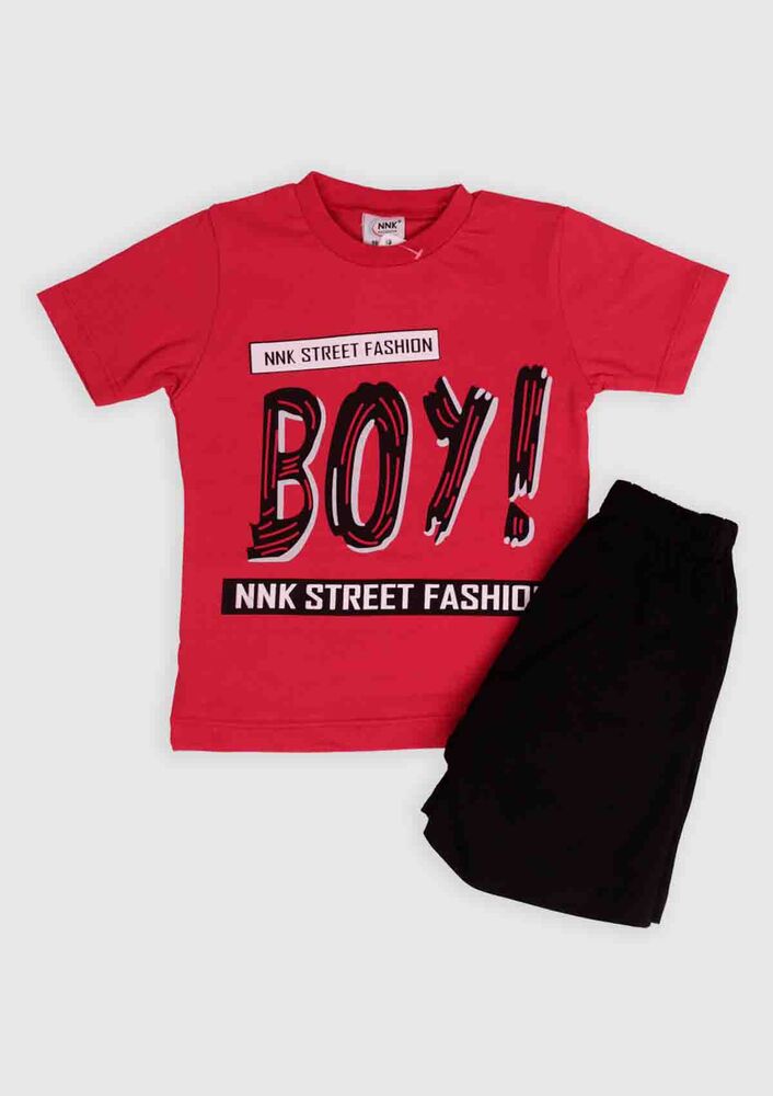 NNK Boy Baskılı Erkek Çocuk 2'li Takım | Kırmızı