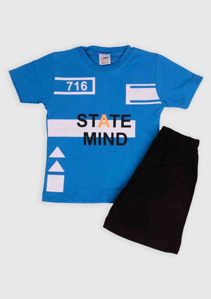 NNK State Mind Baskılı Erkek Çocuk 2'li Takım | Mavi