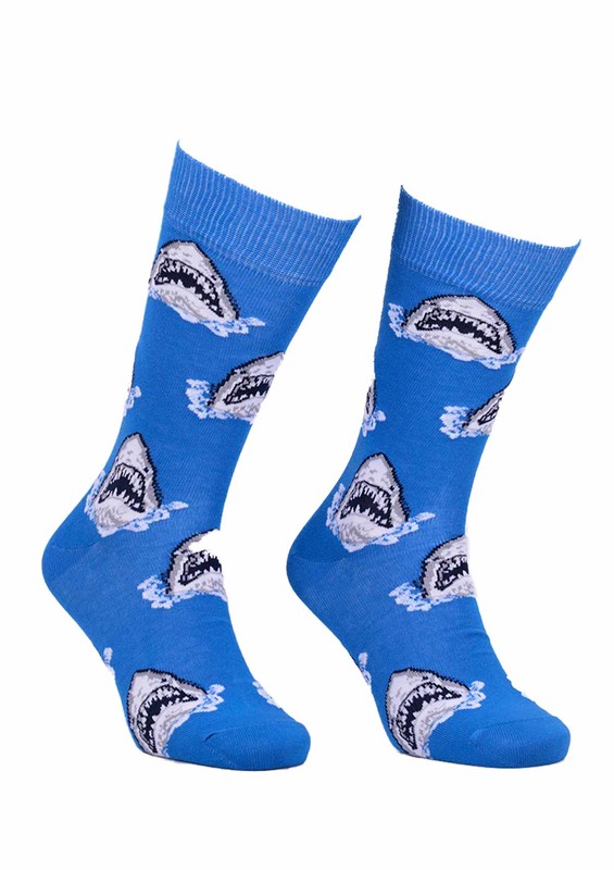 Aytuğ Köpek Balığı Desenli Erkek Çorap 2433 | Mavi - Thumbnail