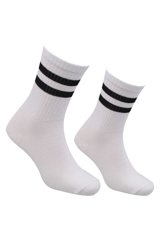 Faris - Çizgili Erkek Tenis Çorabı 6198 | Beyaz Siyah