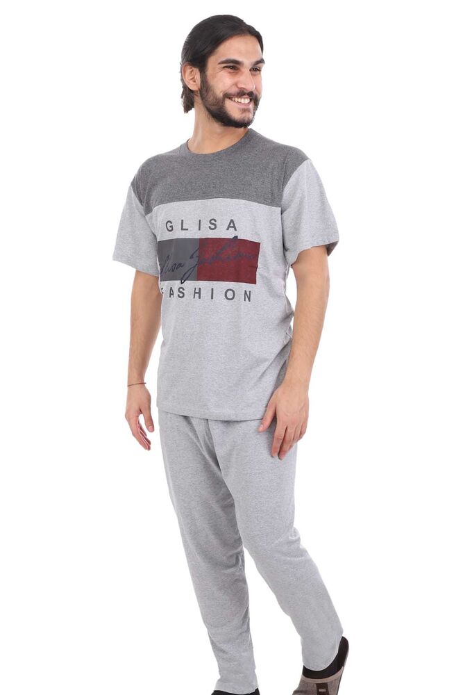 Glisa Blok Renkli Kısa Kollu Erkek Pijama Takımı | Gri