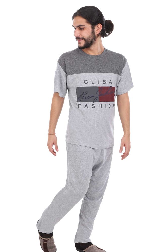 Glisa Blok Renkli Kısa Kollu Erkek Pijama Takımı | Gri
