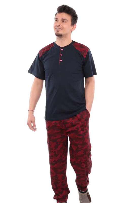 Işılay Erkek Kısa Kol 3 lü Pijama Takımı | Kırmızı - Thumbnail
