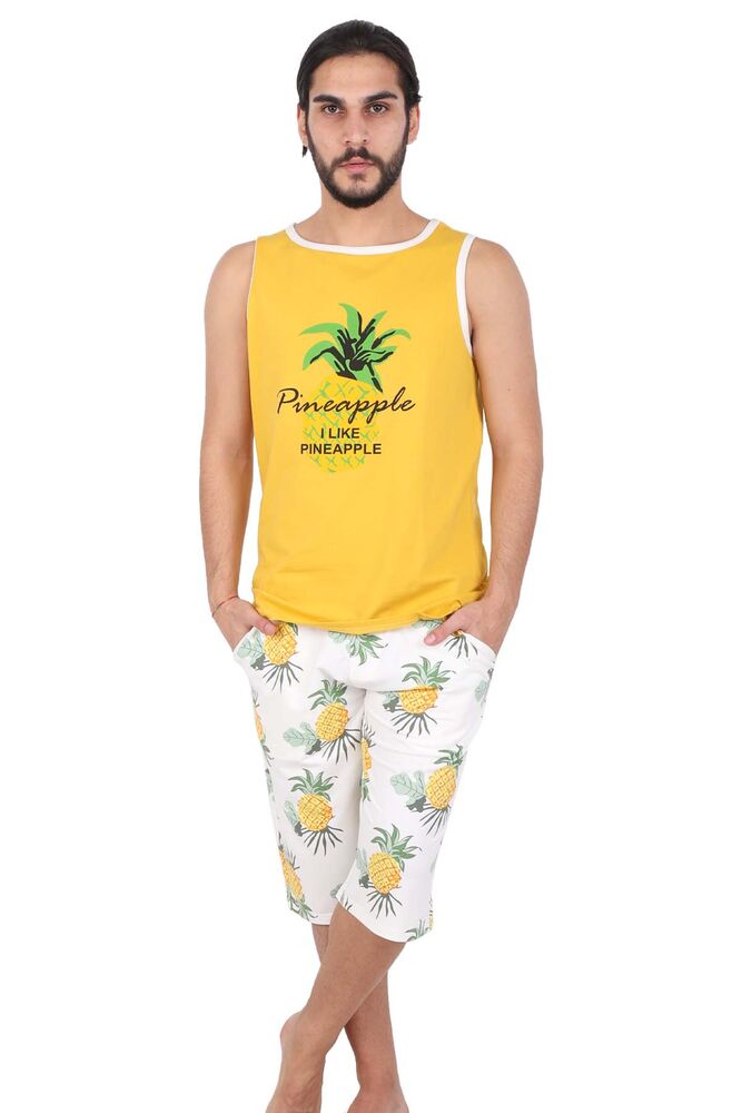 Jiber Ananas Desenli Erkek Kapri Pijama Takımı 4611 | Sarı