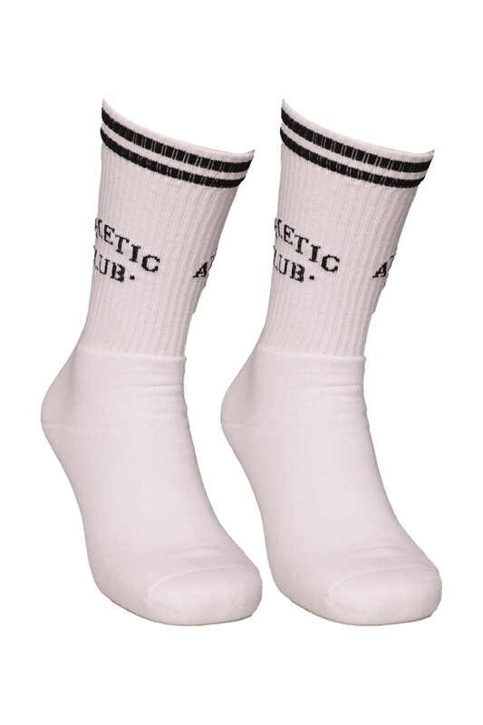 Dündar Yazı Baskılı Erkek Soket Çorap 7101 | Beyaz Siyah - Thumbnail