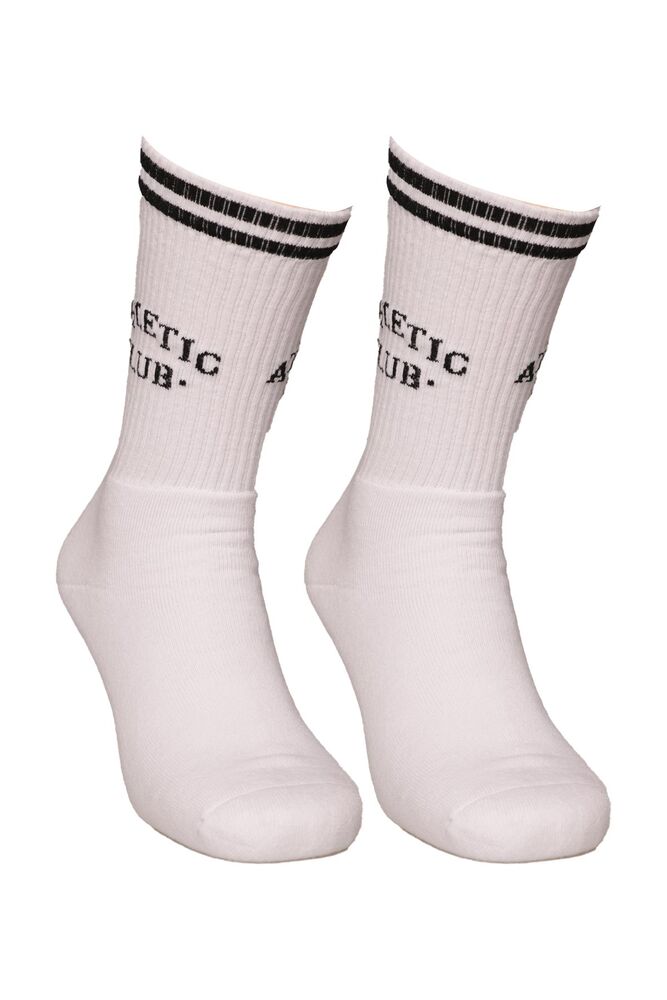 Dündar Yazı Baskılı Erkek Soket Çorap 7101 | Beyaz Siyah