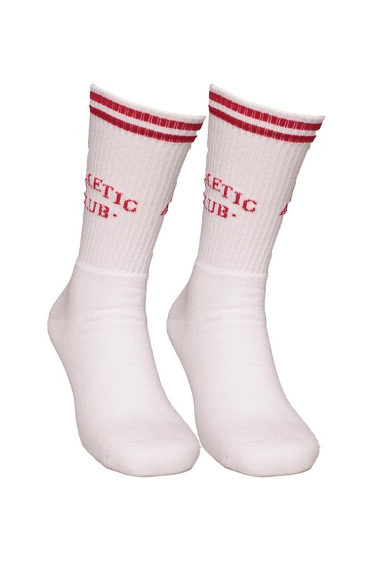 DÜNDAR PLUS - Dündar Yazı Baskılı Erkek Soket Çorap 7101 | Beyaz Kırmızı