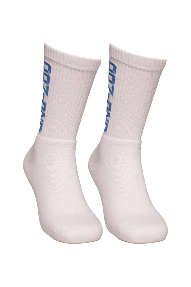 Dündar Yazı Baskılı Erkek Soket Çorap 7101-2 | Beyaz Mavi