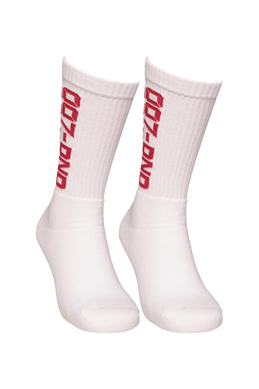 Dündar Yazı Baskılı Erkek Soket Çorap 7101-2 | Beyaz Kırmızı - Thumbnail