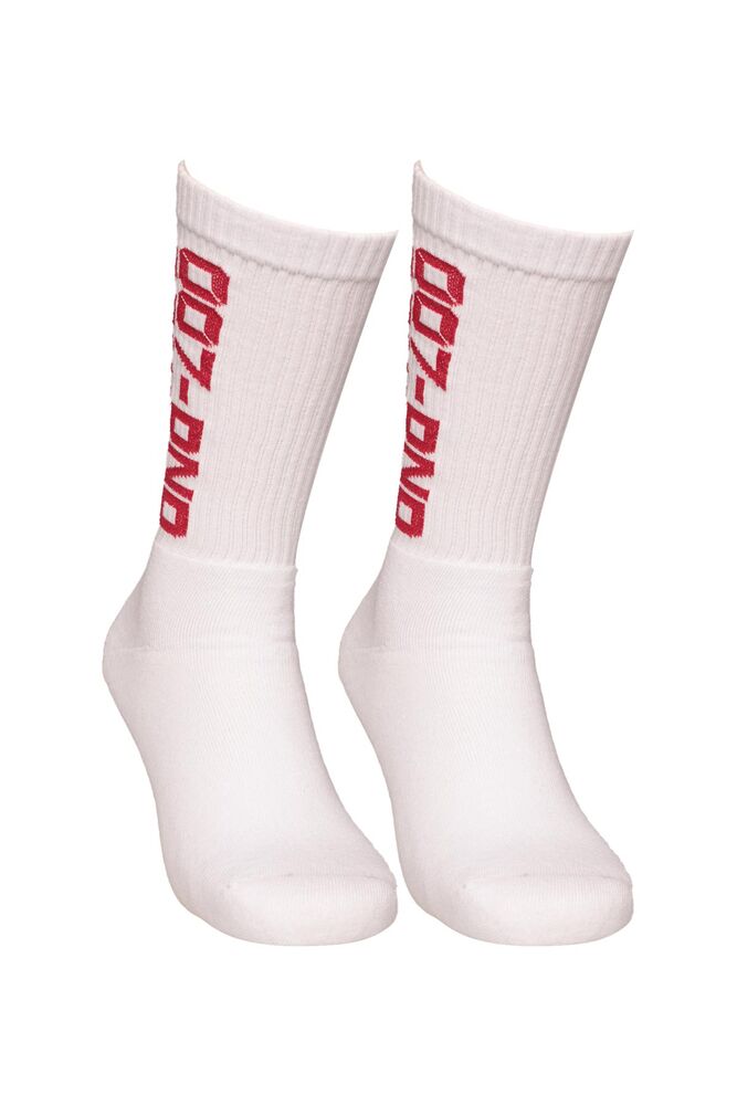 Dündar Yazı Baskılı Erkek Soket Çorap 7101-2 | Beyaz Kırmızı