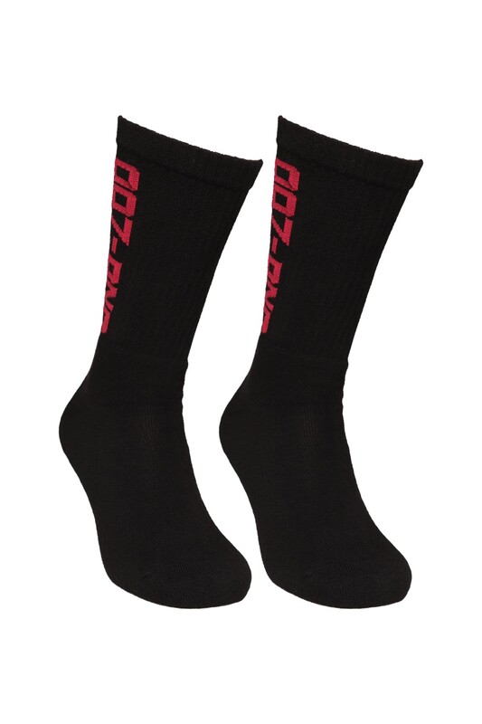 DÜNDAR PLUS - Dündar Yazı Baskılı Erkek Soket Çorap 7101-2 | Siyah Kırmızı