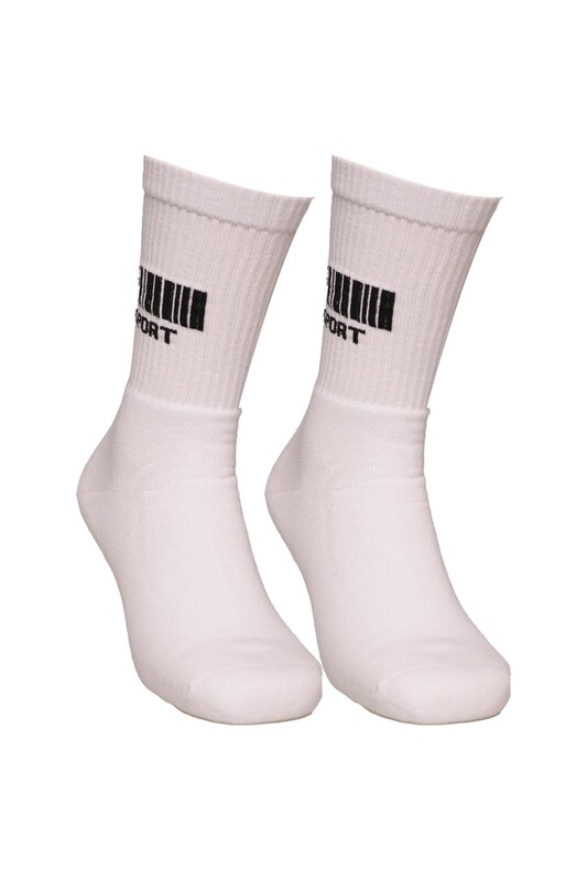 Dündar Yazı Baskılı Erkek Soket Çorap 7101-3 | Beyaz - Thumbnail