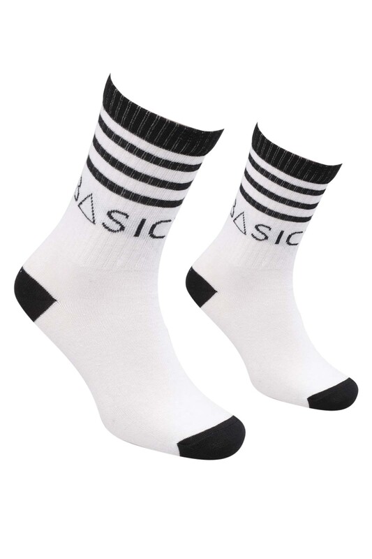 Faris - Yazı Baskılı Erkek Soket Çorap 6130 | Beyaz Siyah