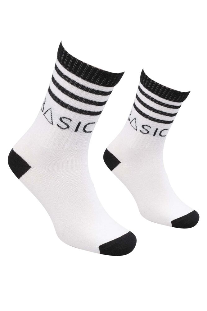 Yazı Baskılı Erkek Soket Çorap 6130 | Beyaz Siyah