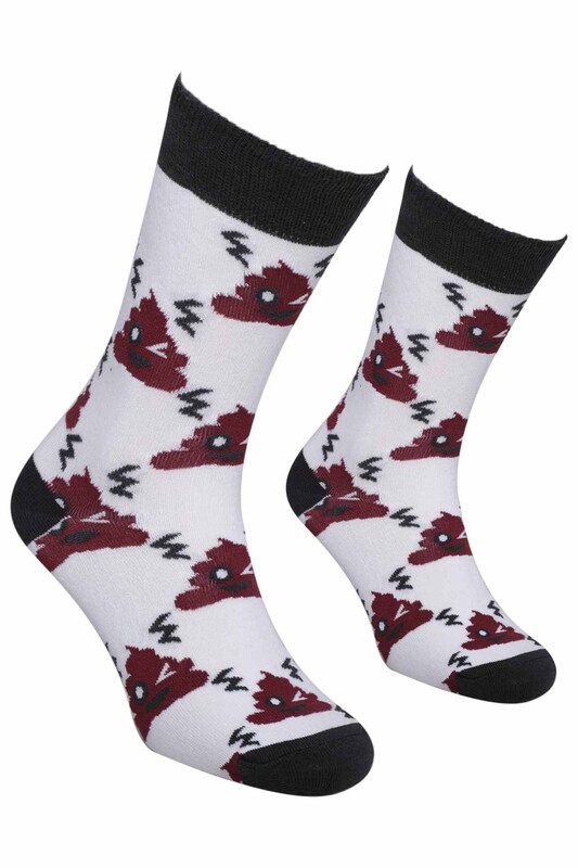 RETRO - Emoji Desenli Çorap | Bordo