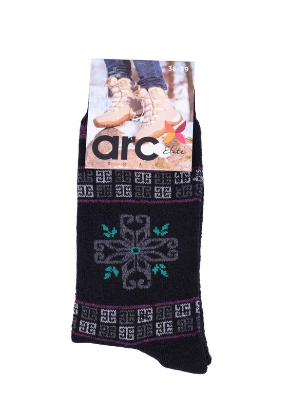 Arc Desenli Havlu Çorap 213 | Siyah - Thumbnail