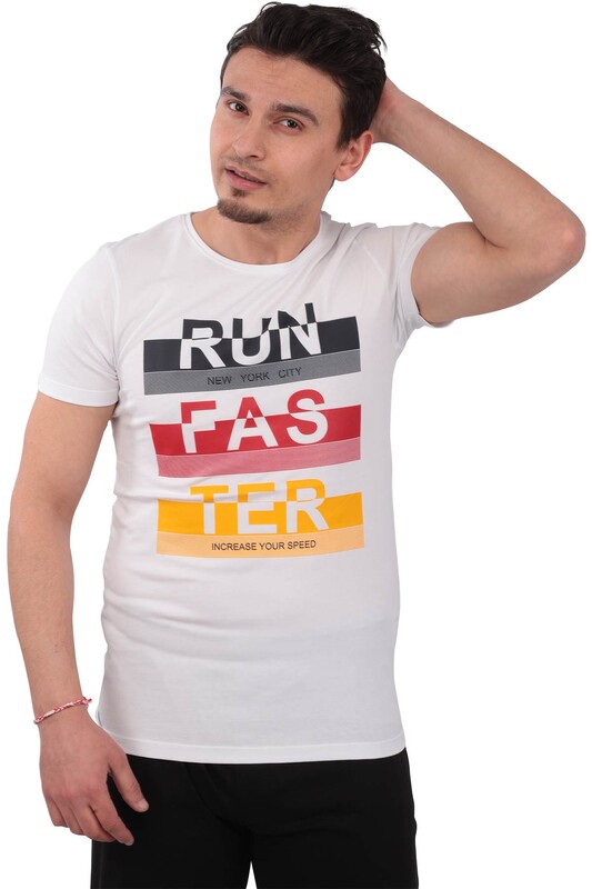 Real Rock - Real Rock Run Fas Ter Baskılı Erkek Tshirt | Beyaz