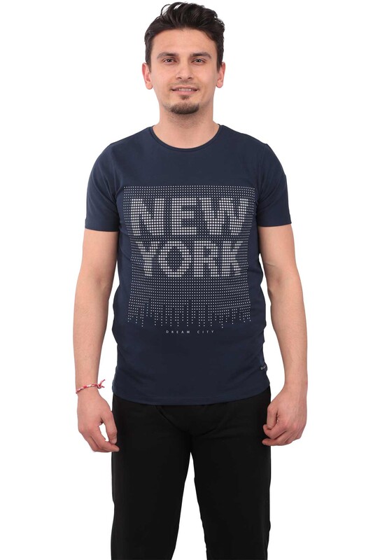 Real Rock NewYork Baskılı Erkek Tshirt | Lacivert - Thumbnail