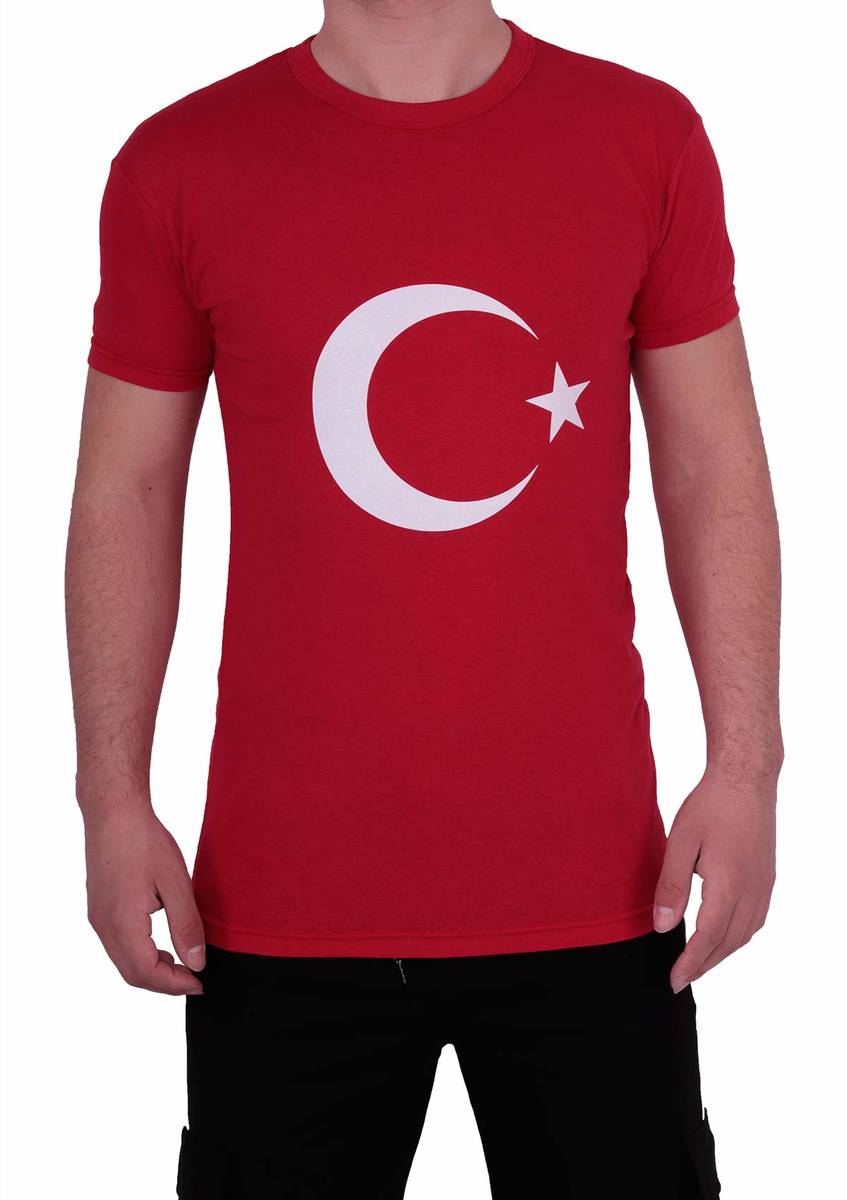 Simisso Yuvarlak Yakalı Kısa Kollu Türk Bayrağı T-Shirt 325 | Kırmızı Erkek  T-Shirt SİMİSSO