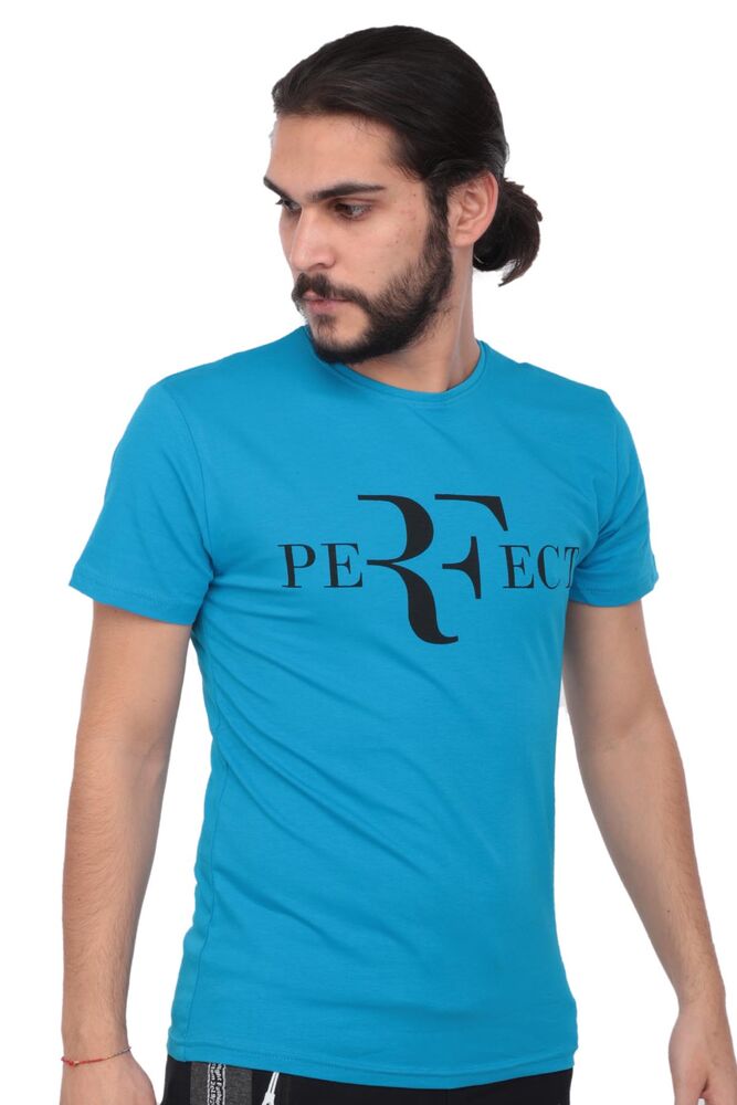Baskılı Kısa Kollu Erkek T-shirt 005 | Mavi
