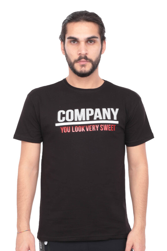 Baskılı Kısa Kollu Erkek T-shirt | Siyah - Thumbnail