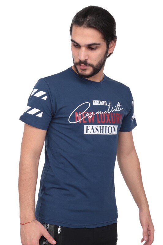 Baskılı Kısa Kollu Erkek T-shirt 002 | Lacivert - Thumbnail