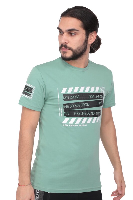 Baskılı Kısa Kollu Erkek T-shirt 003 | Yeşil - Thumbnail