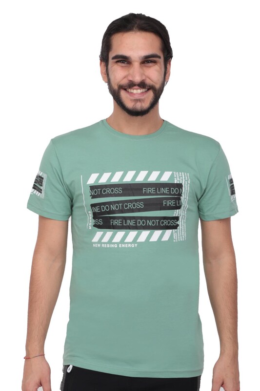 Baskılı Kısa Kollu Erkek T-shirt 003 | Yeşil - Thumbnail