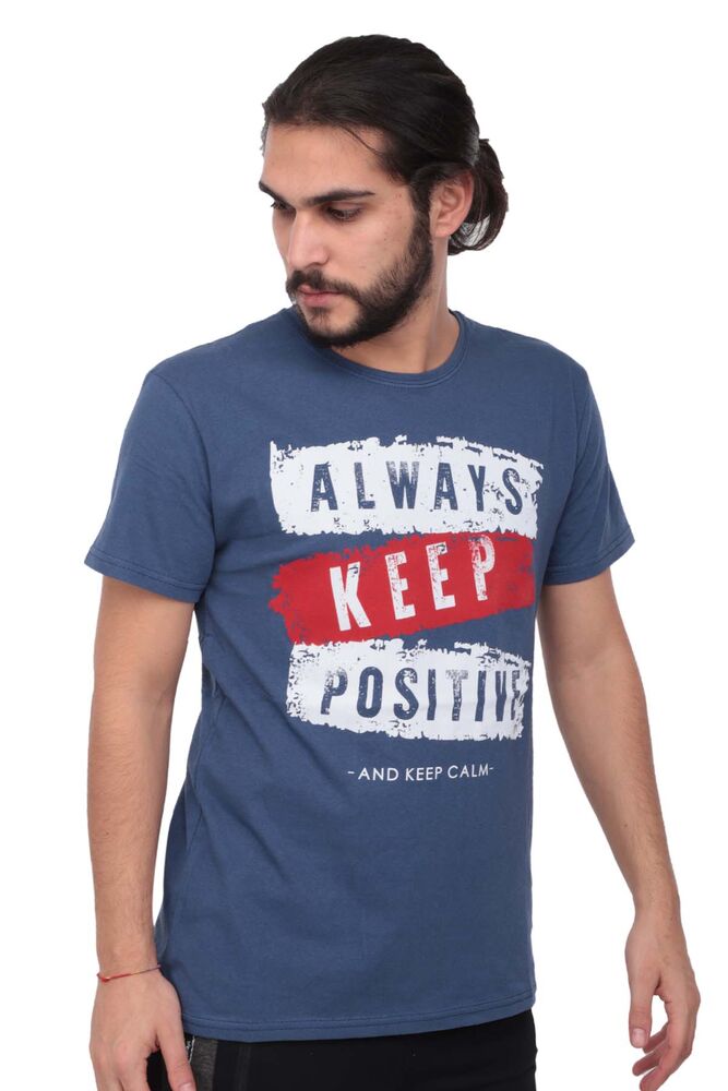 Baskılı Kısa Kollu Erkek T-shirt 004 | Mavi